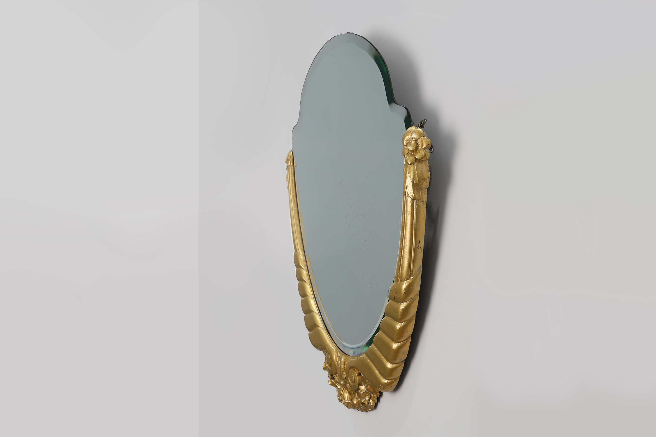 Oval Art Deco carved Gilt Wooden Mirror, France ca. 1920thumbnail